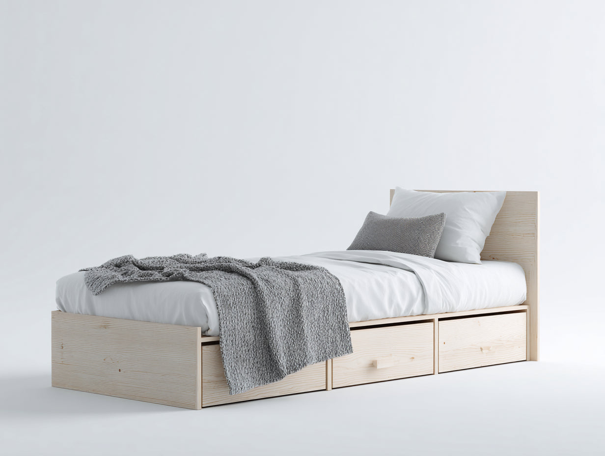 Einzelbett aus Kiefernholz 205x96x82 cm - Naturholz - Modernes Stauraumbett