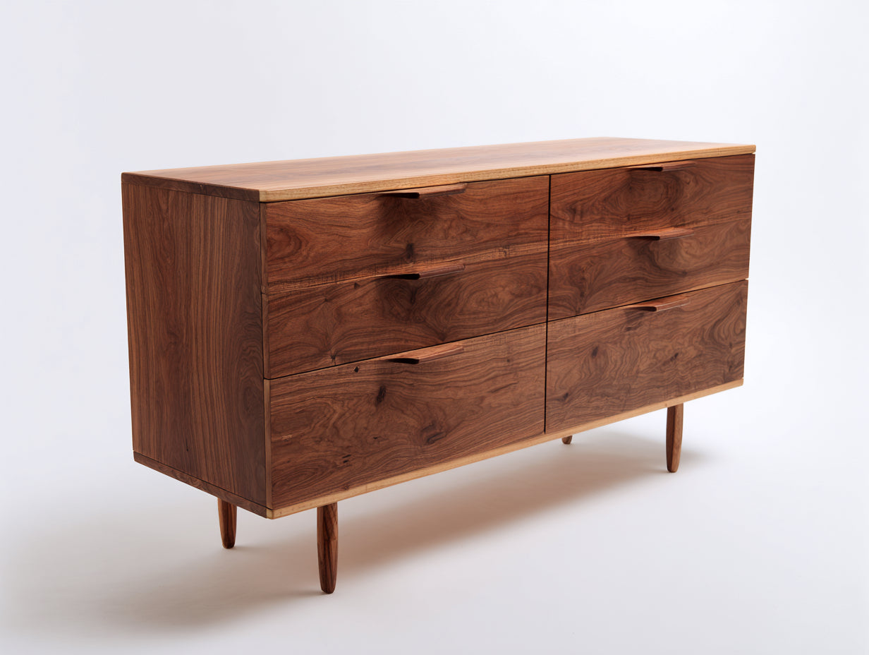 Kommode mit Schubladen Holzoptik 140 x 45 x 80 cm nussbaumfarben für Schlafzimmer - 6 Schubladen - modernes Retro Design