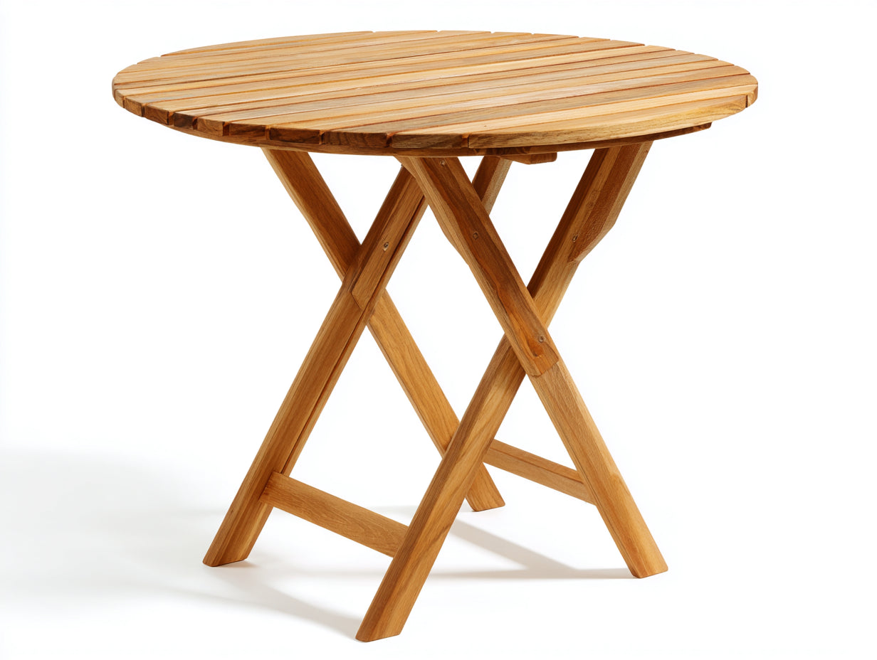 Gartentisch aus Holz 90x90x75 cm - Naturholz - Runder Klapptisch für Balkon und Terrasse