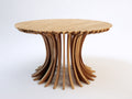 Gartentisch - Holz 120 x 120 x 75 cm - Naturbraun - Für Garten und Terrasse - Rundes modernes Design mit Lamellenplatte und geschwungenem Gestell