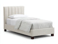 Einzelbett Polsterbett Stoff 210x100x102 cm - Beige - modernes Kopfteil