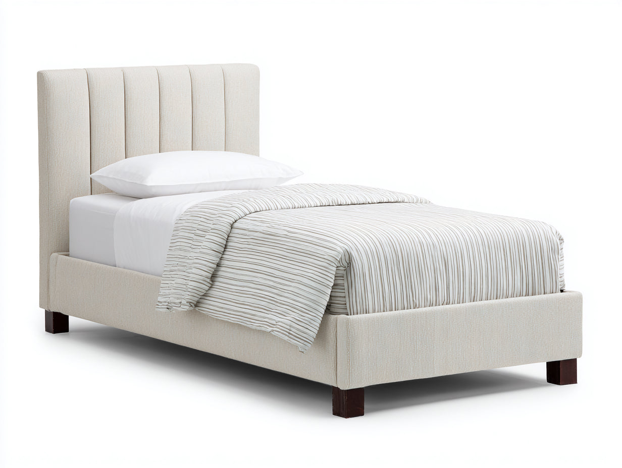 Einzelbett Polsterbett Stoff 210x100x102 cm - Beige - modernes Kopfteil
