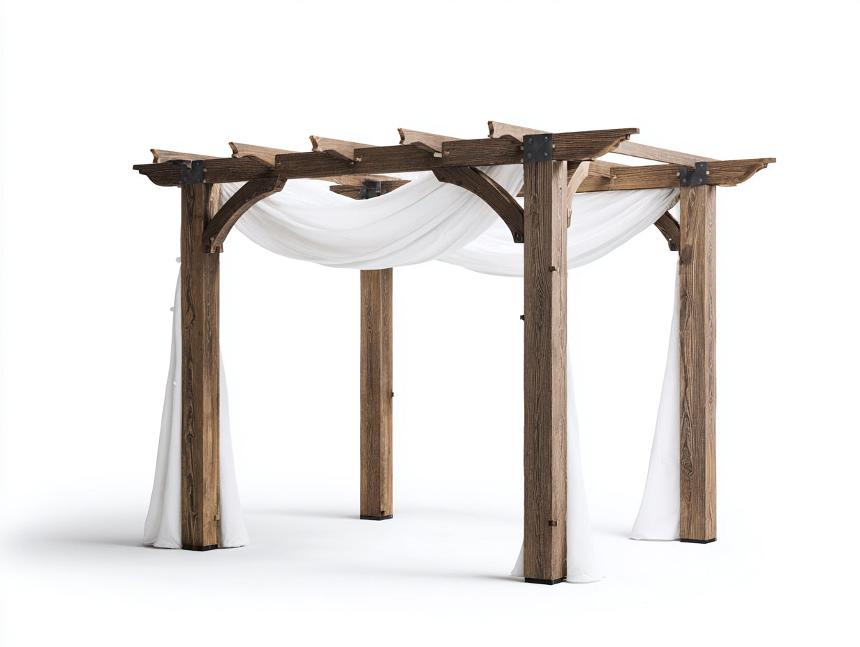 Pavillon Holz 350x300x250 cm - Naturholz-Weiß - mit Pergoladach und 4 Pfosten