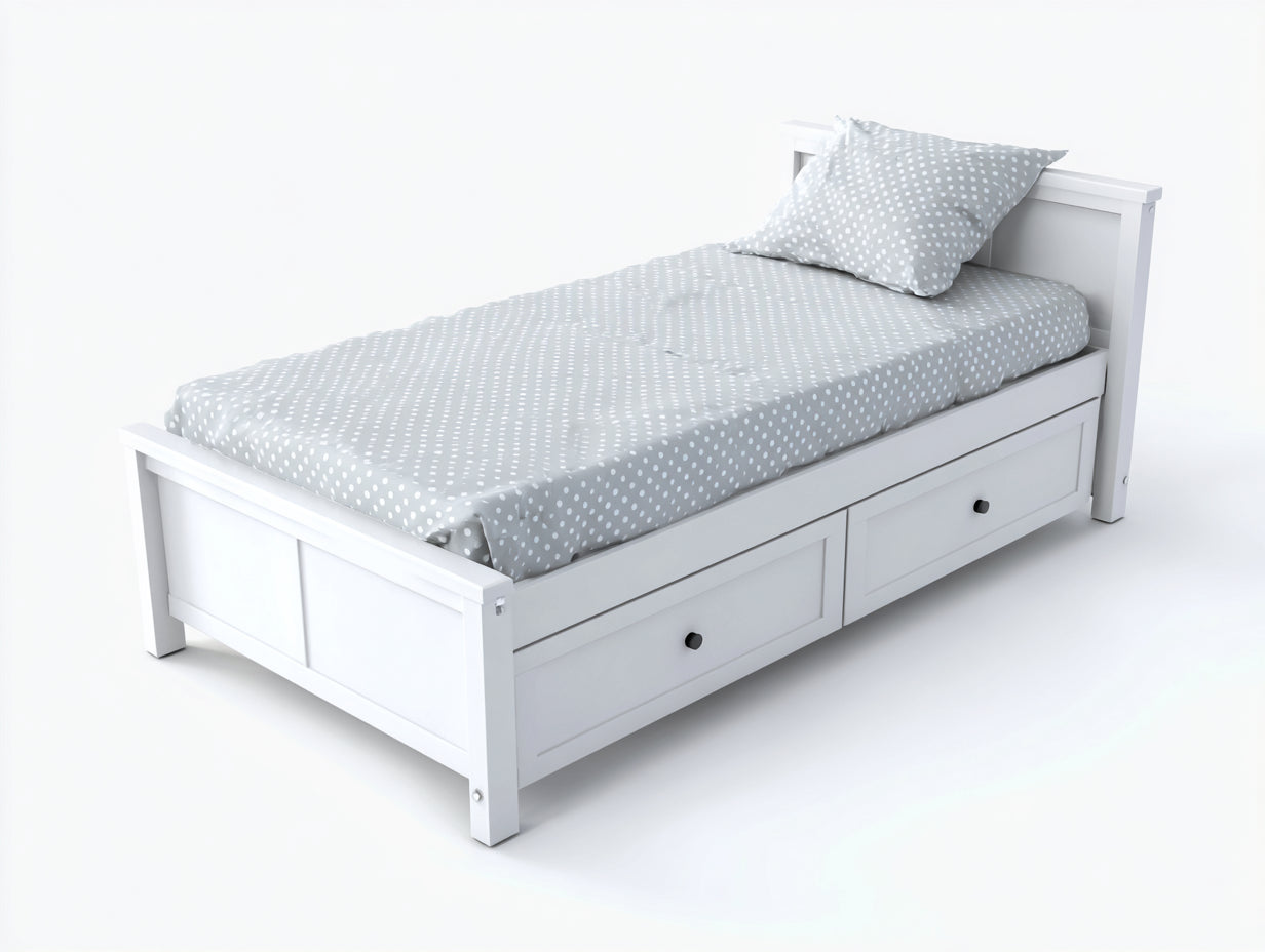 Einzelbett Holzwerkstoff 206x98x82 cm - Weiß - mit 2 Schubladen