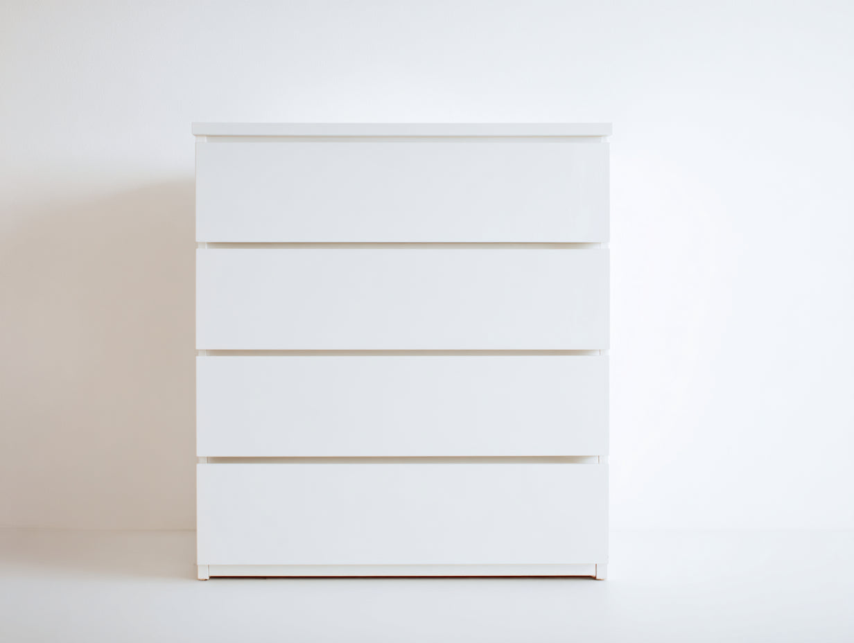 Kommode mit Schubladen - Holzwerkstoff 80 x 40 x 100 cm - Weiß - Für Schlafzimmer - Modernes griffloses Design mit 4 Schubladen