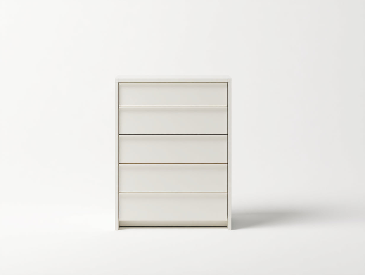 Kommode mit Schubladen Holz 80 x 40 x 112 cm cremeweiß für Schlafzimmer - 5 Schubladen - modernes griffloses Design