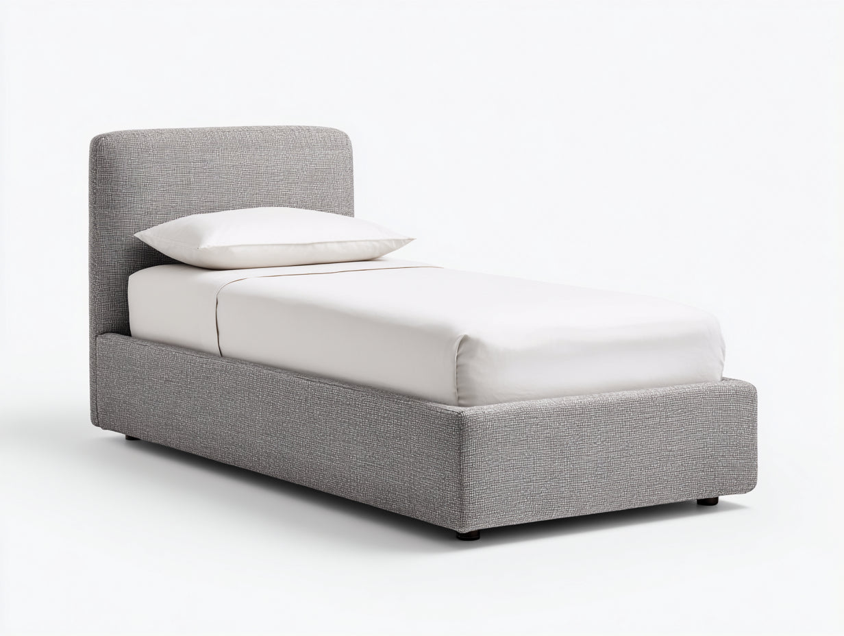 Einzelbett - Gepolstertes Stoffbett 209 x 104 x 105 cm - Grau - Für Schlafzimmer - Modernes Design mit abgerundetem Kopfteil