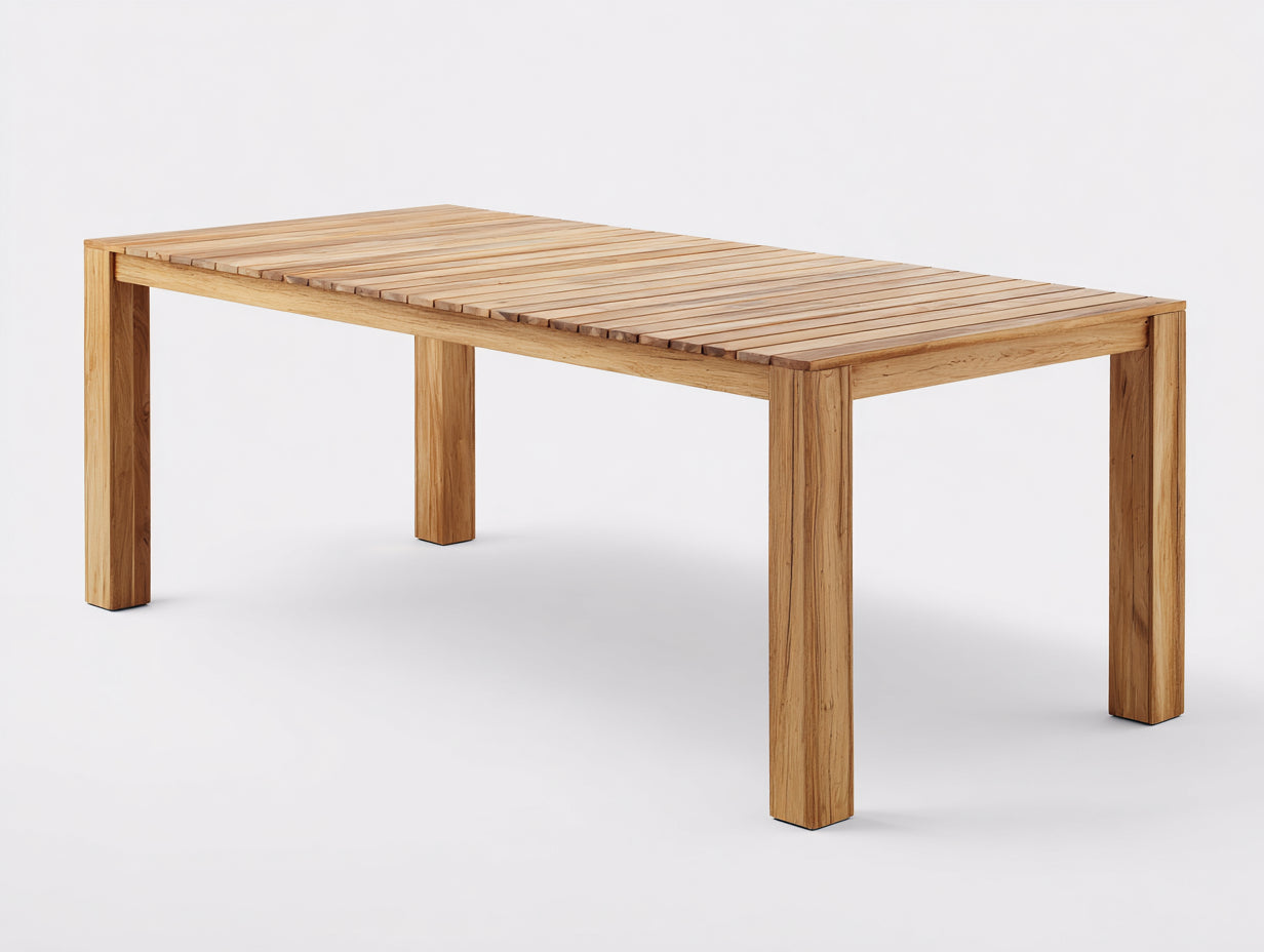Gartentisch - Holz 180 x 90 x 75 cm - Naturbraun - Für Garten und Terrasse - Rechteckiges modernes Design mit Lattenplatte
