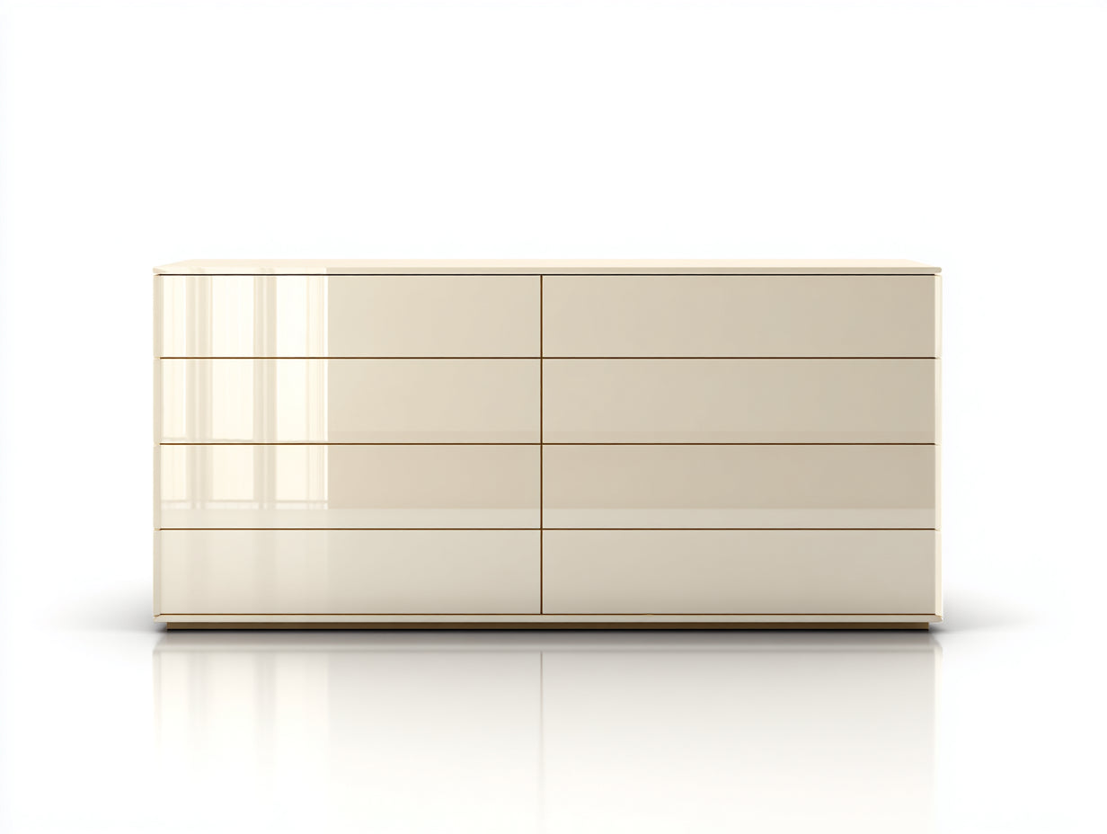 Kommode mit Schubladen - Holzwerkstoff 160 x 45 x 80 cm - Creme - Für Schlafzimmer - Modernes Hochglanzdesign mit 8 Schubladen