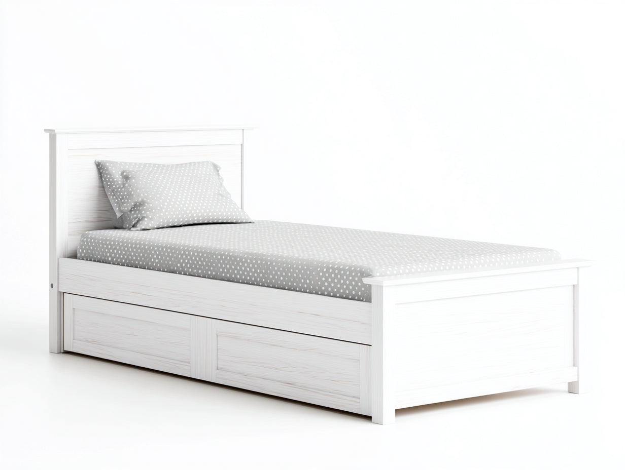 Einzelbett Holz 204 x 98 x 95 cm weiß für Schlafzimmer - mit 2 Schubladen - klassisches Stauraum Design
