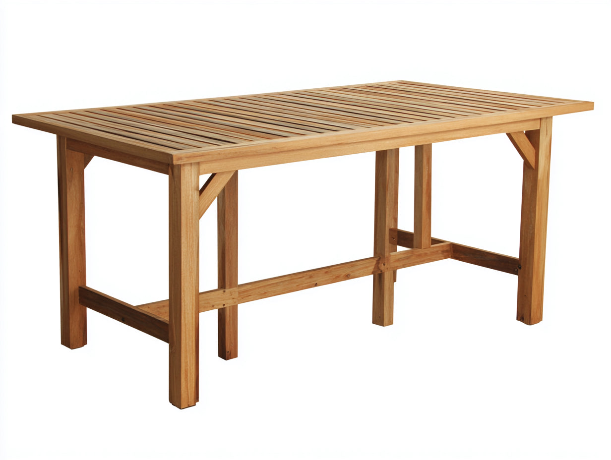 Gartentisch - Holz 180 x 80 x 105 cm - Naturbraun - Für Garten und Terrasse - Hohe rechteckige Ausführung mit Lamellenplatte und Fußstreben