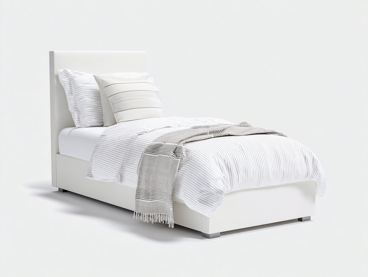 Einzelbett Polsterbett 210 x 104 x 110 cm weiß für Schlafzimmer - gepolstertes Kopfteil - modernes schlichtes Design