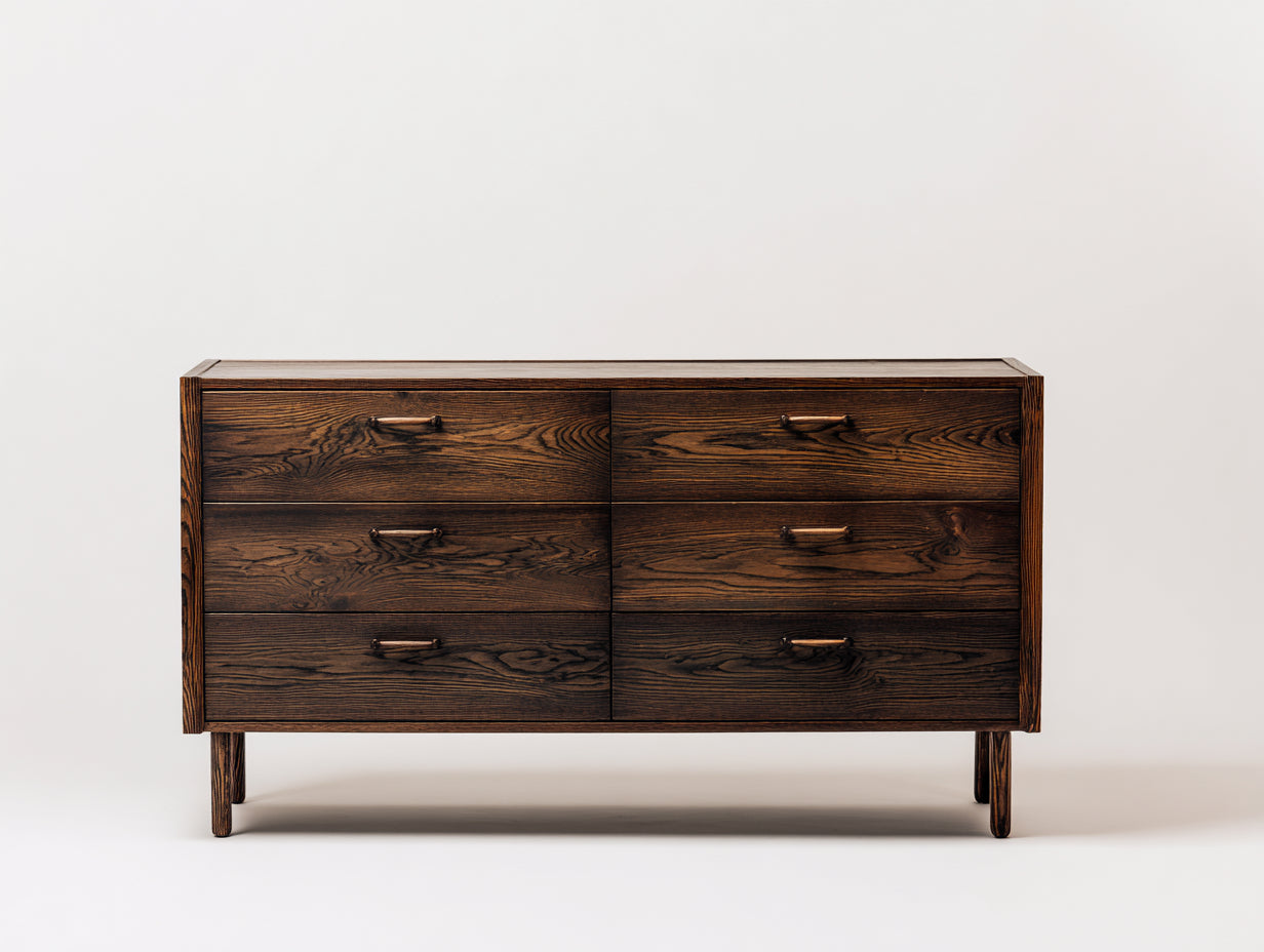 Kommode mit Schubladen aus Holz 140x45x78 cm - Dunkelbraun - Retrostil mit sechs Schubladen
