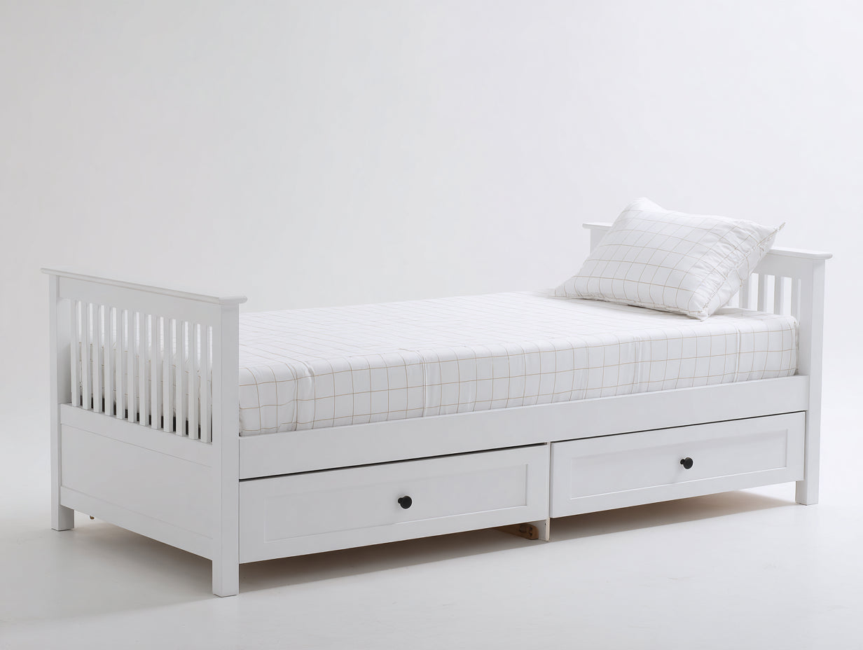 Einzelbett Holz 205x98x86 cm - Weiß - mit 2 Schubladen