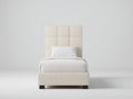 Einzelbett aus Polsterstoff 208x98x115 cm - Cremeweiß - für Schlafzimmer mit modernem Kopfteil