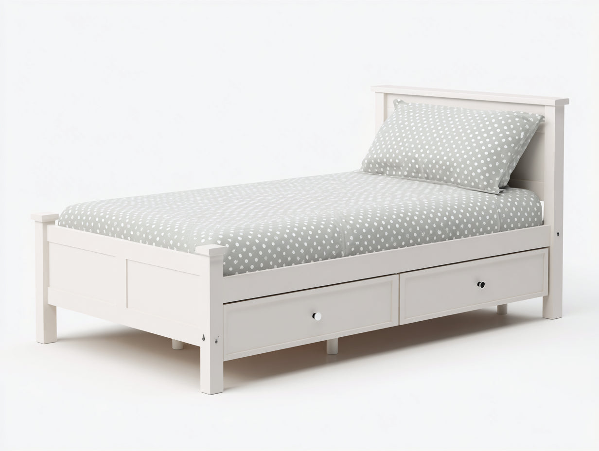 Einzelbett Holz 205 x 98 x 92 cm weiß für Schlafzimmer - mit 2 Schubladen - klassisches Stauraum Design
