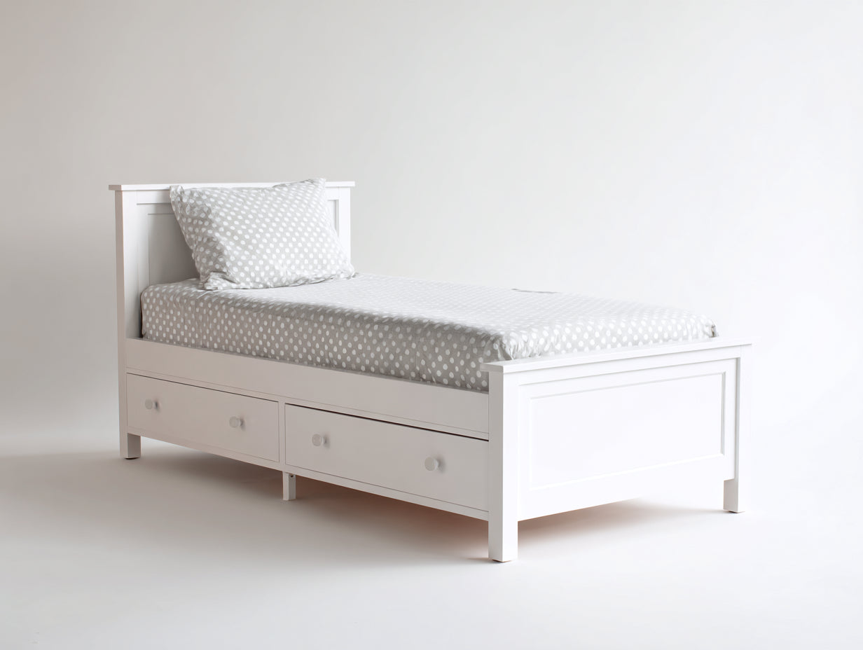 Einzelbett Holz 204 x 98 x 90 cm weiß für Schlafzimmer - mit 2 Schubladen - klassisches Stauraum Design