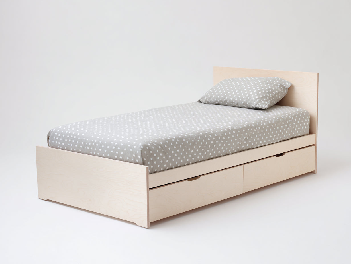 Einzelbett Holzwerkstoff 205x96x76 cm - Naturholz - mit Unterbettstauraum