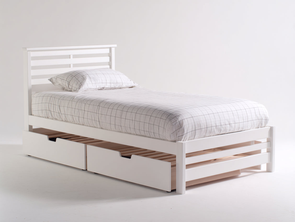 Einzelbett aus Holz 206x98x96 cm - Weiß - für Schlafzimmer mit zwei integrierten Schubladen