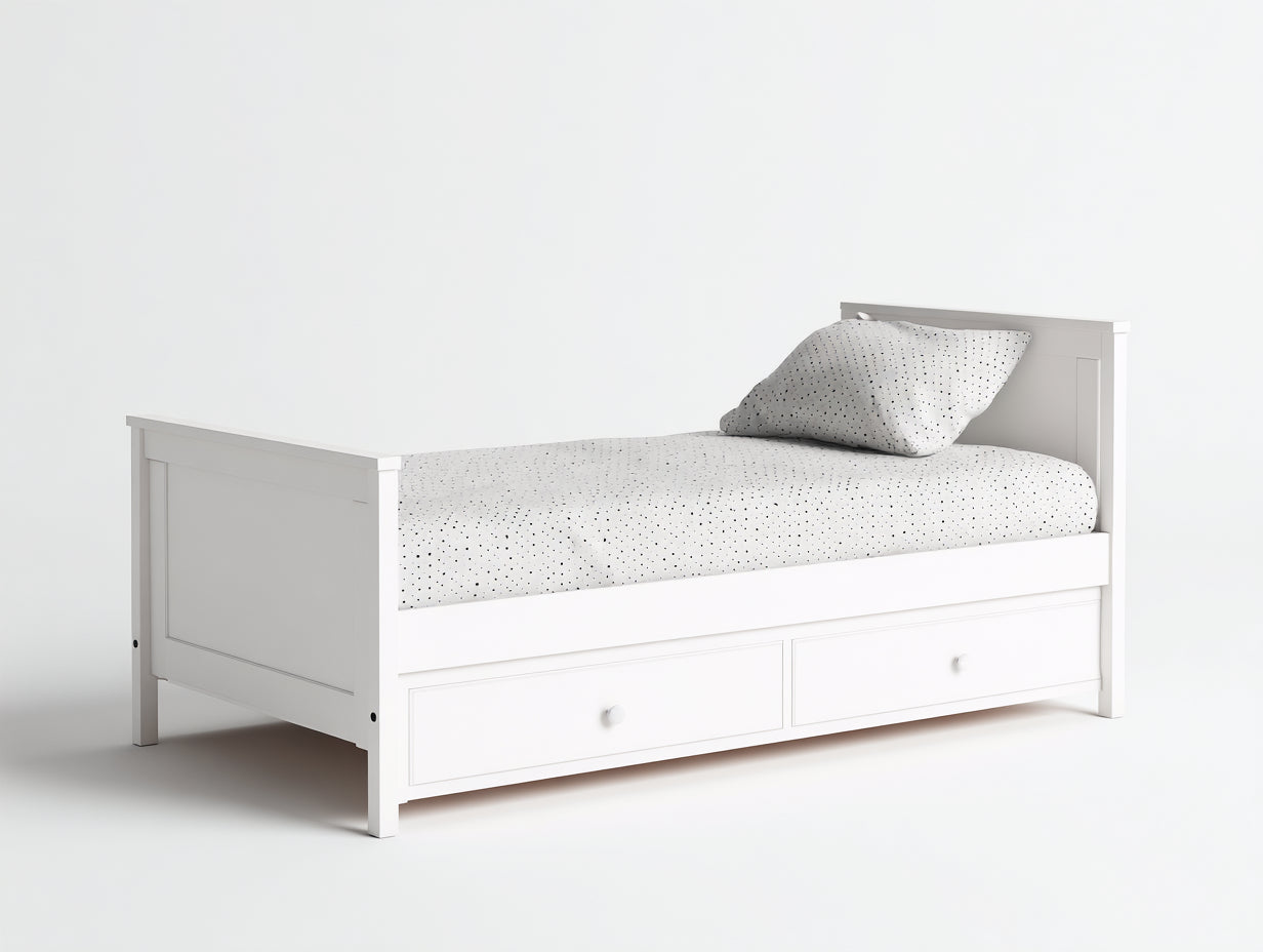 Einzelbett aus Holz 205x96x85 cm - Weiß - Klassisches Stauraumbett