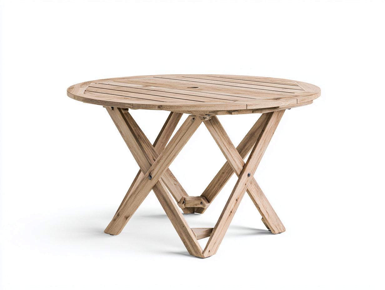 Gartentisch Massivholz 120x120x75 cm - Naturholz - rund mit Lattenplatte